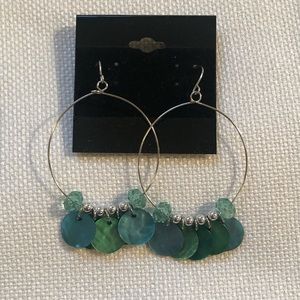 Turquoise Abalone & Bead Hoop Dangle Earrings